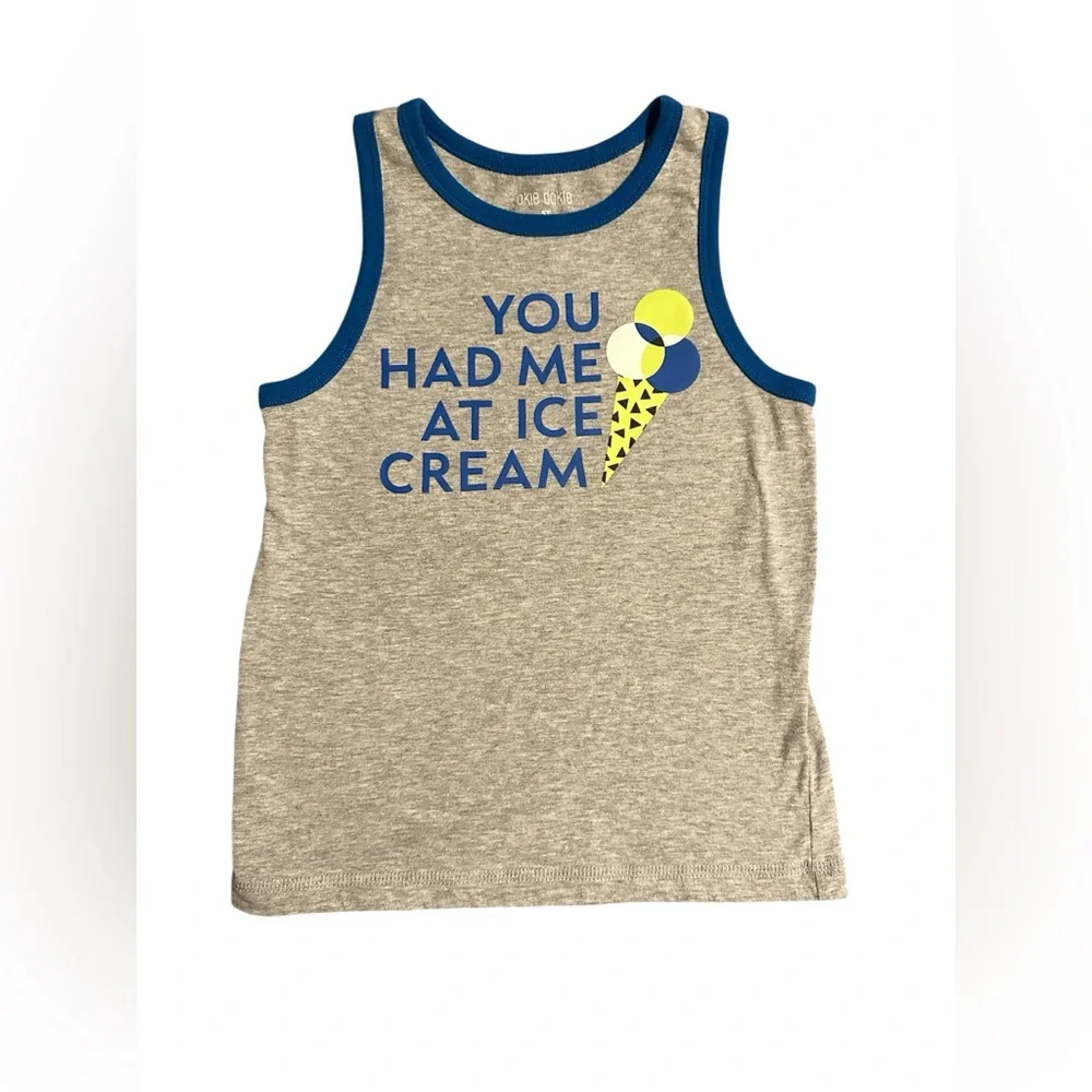 Okie Dokie Gray Tank Top with Blue and Like Green Ice Cream Design